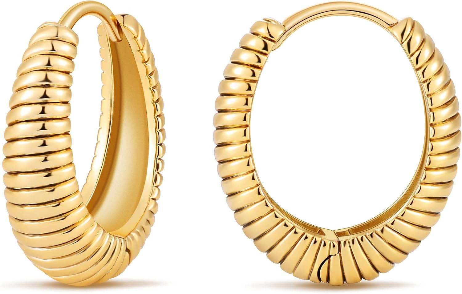 18K Gold Plated Chunky Hoop Earrings for Women Trendy | Amazon (US)
