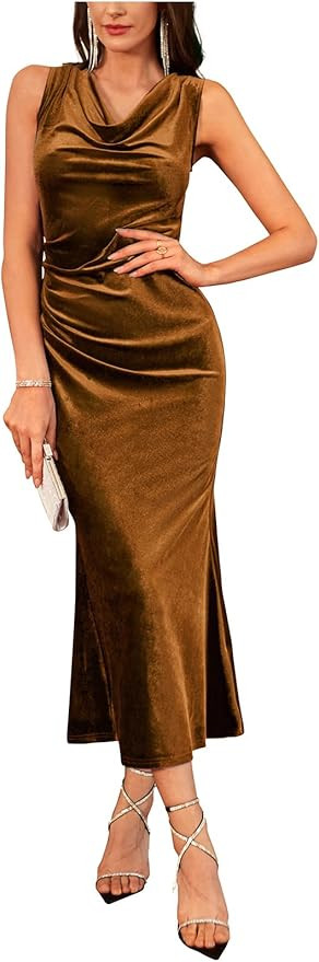 GRACE KARIN 2025 Velvet Wedding Guest Dresses for Women, Fall Formal Cocktail Maxi Dress, Cowl Ne... | Amazon (US)