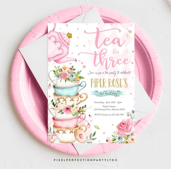 Editable Tea for Three Birthday Invitation Tea for Three 3rd - Etsy | Etsy (US)