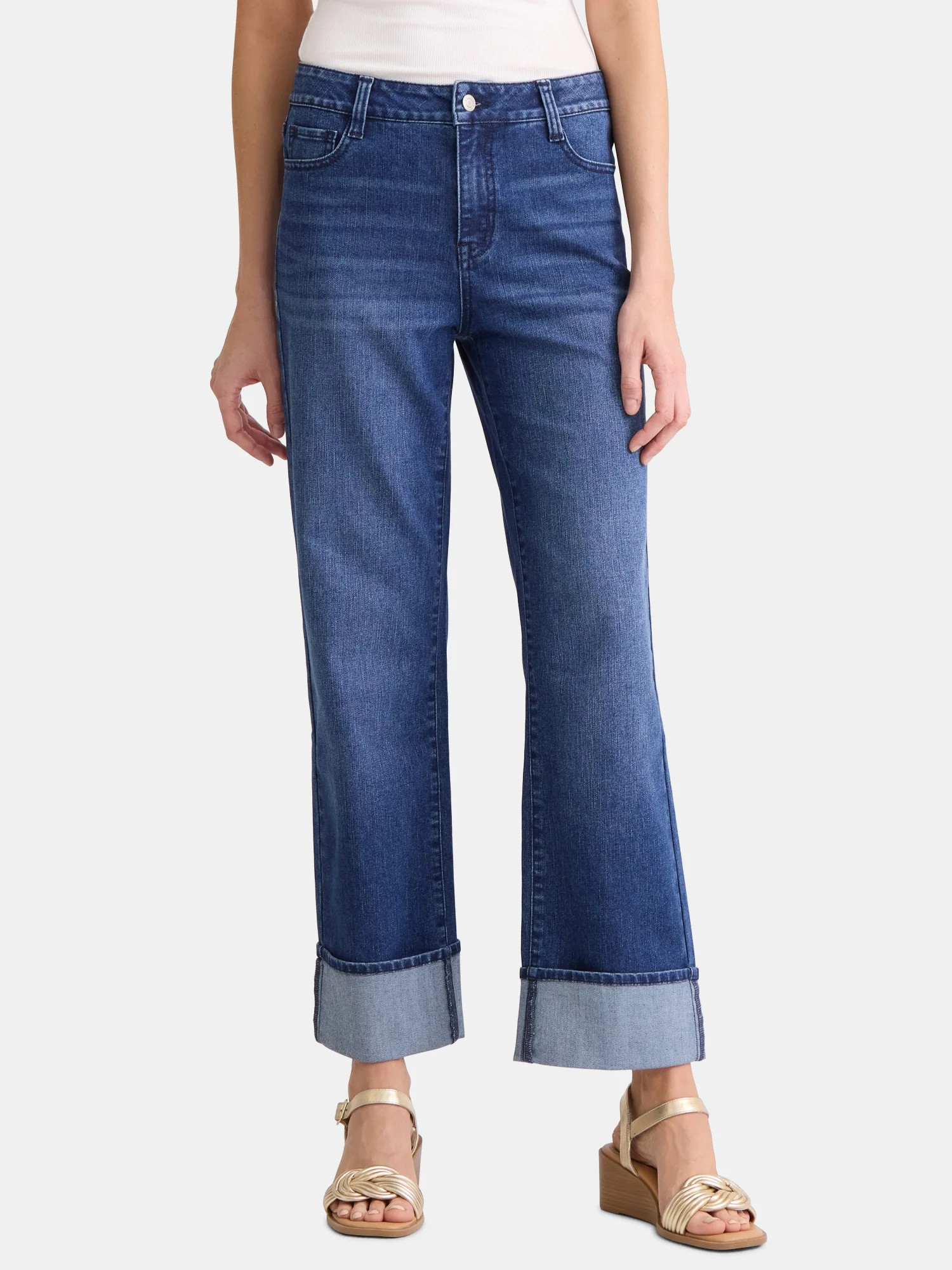 Time and Tru Women's Wide Cuff Jeans, 29” Inseam, Sizes 2-20 | Walmart (US)