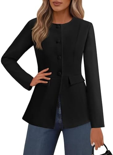 Lazysmile Blazers for Women Long Sleeve Crewneck Button Down Suit Jackets Work Office Business Ca... | Amazon (US)