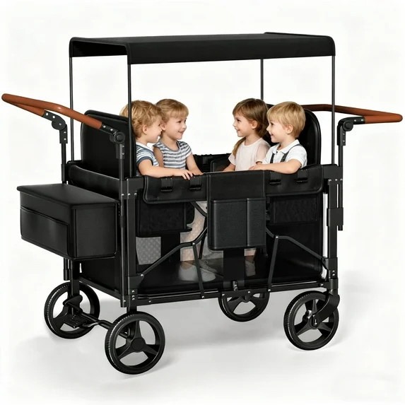 Vipsafe Foldable Wagon Stroller for 4 Kids, Multifunctional Wagon with Detachable Canopy, Adjusta... | Walmart (US)