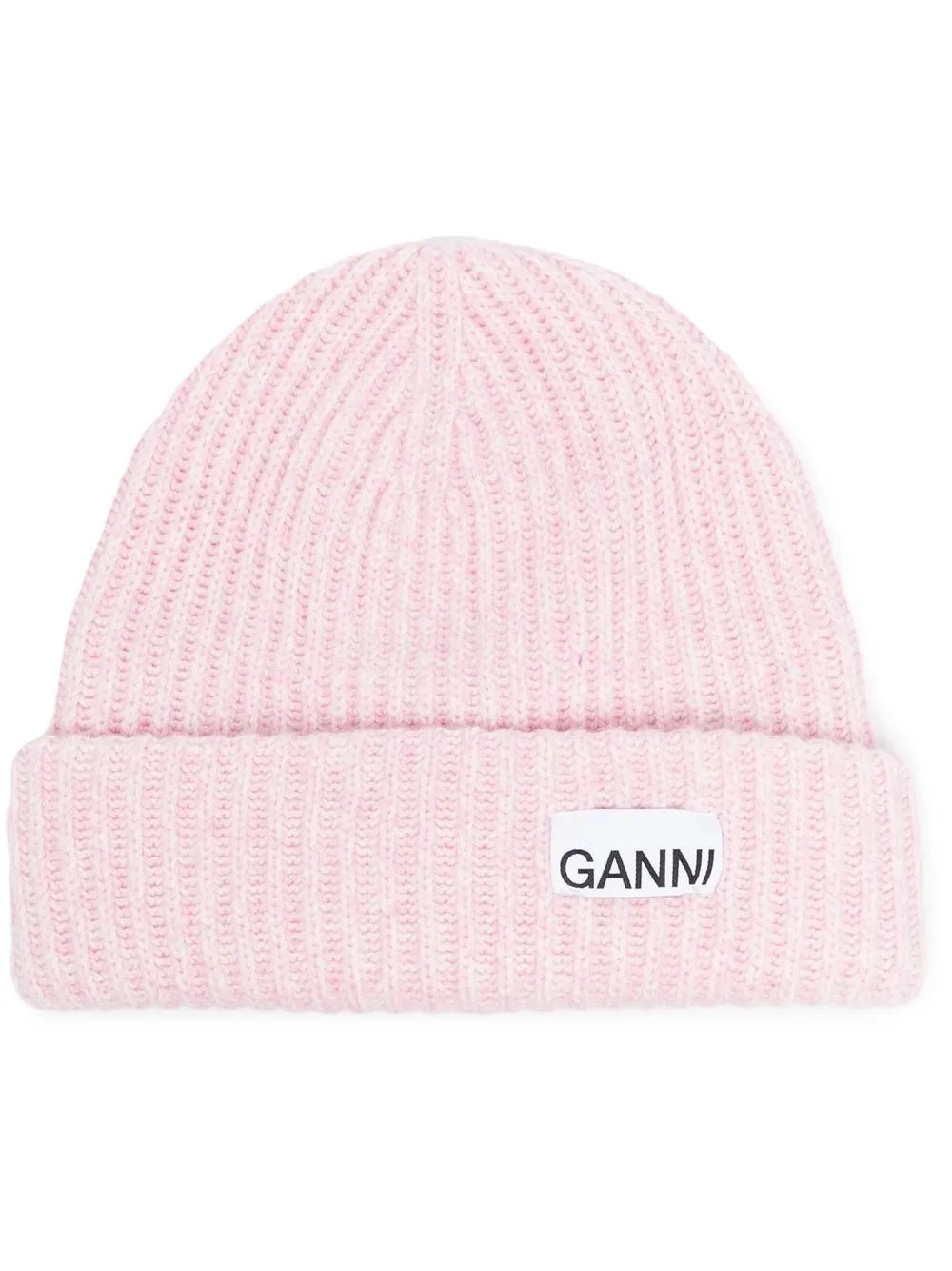 GANNI logo-patch ribbed-knit Beanie | Pink | FARFETCH | Farfetch Global