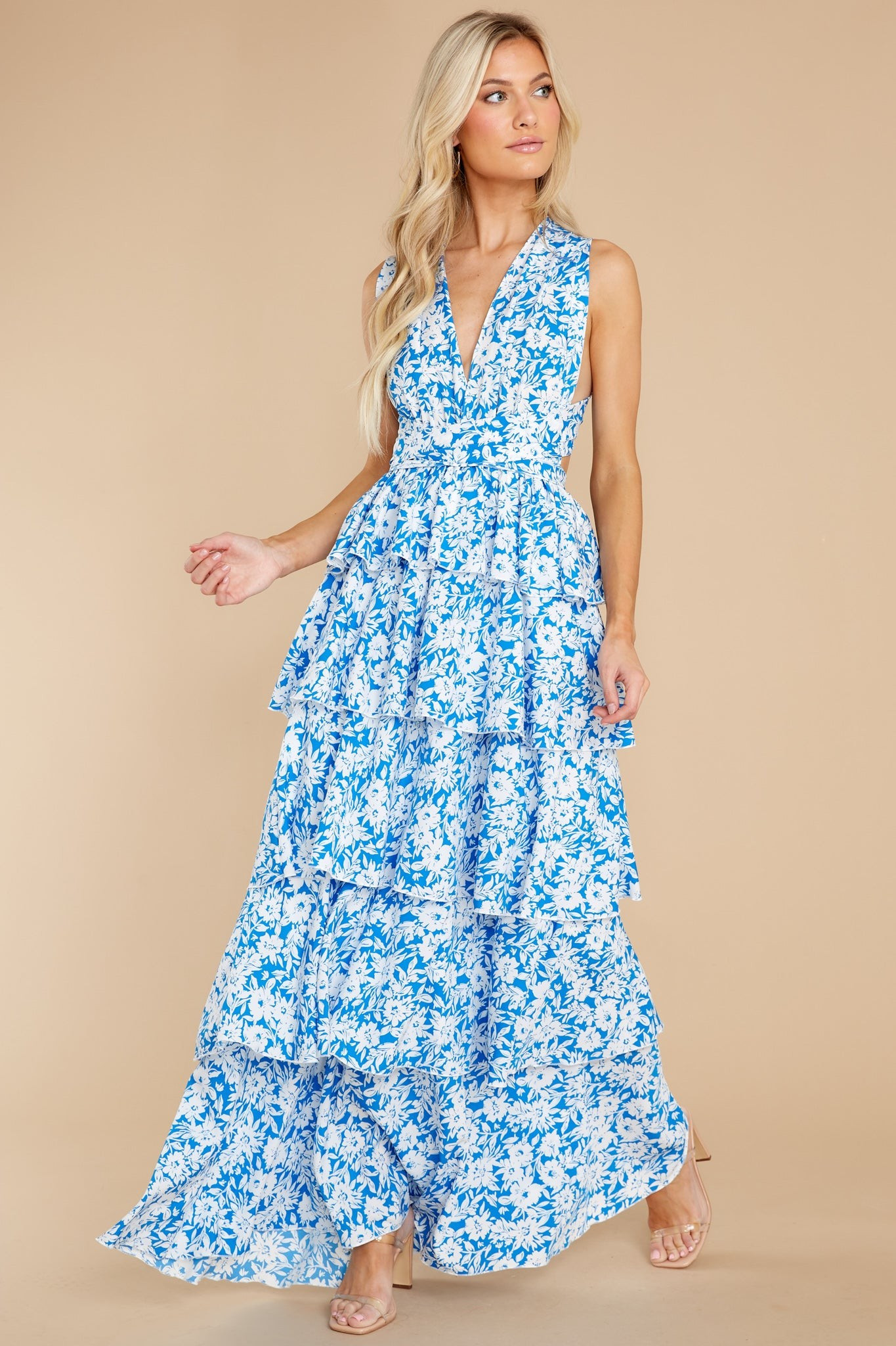 Growing On Me Bright Blue Floral Print Maxi Dress | Red Dress 