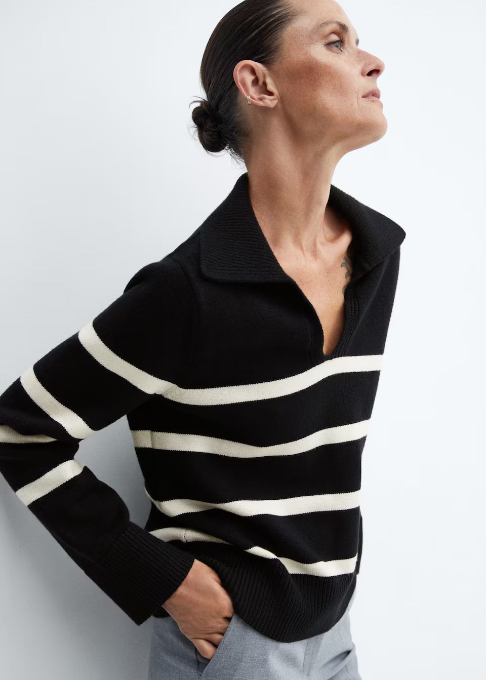 Striped polo-neck sweater | MANGO (US)