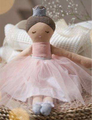 THE LITTLE WHITE COMPANY Marcie Ballerina embroidered-face tulle soft toy 29cm | Selfridges