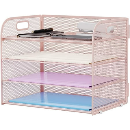 4 Tier Paper Organizer Letter Tray - Mesh Desk File Organizer with Handle, Paper Sorter Organizer for Letter/A4 Office File Folder Holder (Pink, 12.6" x 9.1" x 10.7") | Walmart (US)