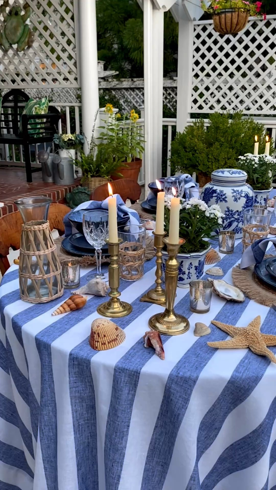 One of my favorite summer table settings featuring blue ceramic dinnerware, chinoiserie, hydrangeas, brass candleholders, and coastal shell accents. Shop similar pieces to recreate this timeless summer look. 🐚✨


summer tablescape, blue and white decor, chinoiserie, outdoor entertaining, coastal decor, hydrangeas, brass candlesticks

#LTKHome #LTKSeasonal