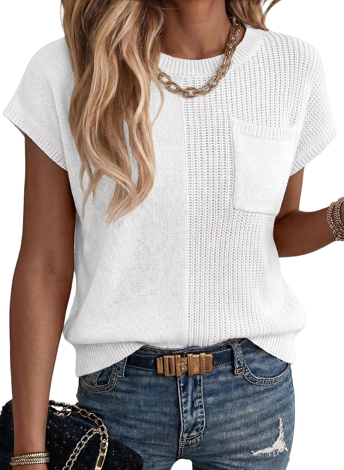 Dokotoo Women Asymmetrical Short Sleeve Sweater Vest 2026 | Amazon (US)
