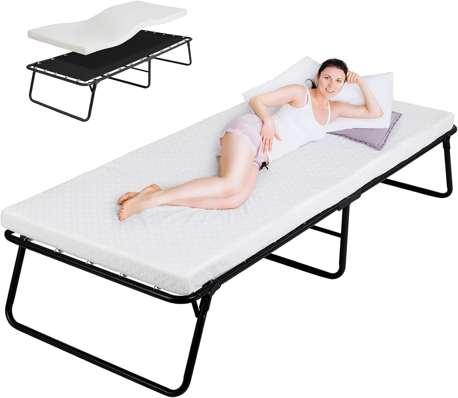 MAMIZO Folding Bed 75" x 31"x14", Rollaway Bed with Mattress for Adults | Amazon (US)