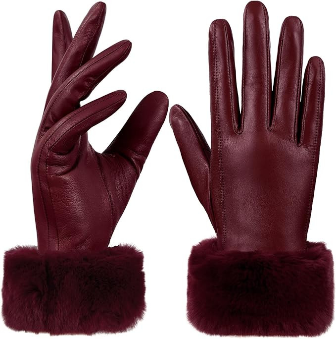 GSG Women Leather Gloves Rabbit Fur Cuff Touchscreen Warm Winter Driving Gloves Lady Multicolor | Amazon (US)