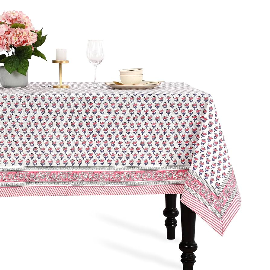 CPC Tablecloth 100% Cotton 60x90 Inch Indian Block Print Rectangle Table Cover, Washable Table Cl... | Amazon (US)