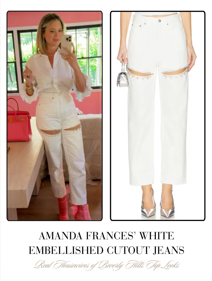 Amanda Frances' White Embellished Cutout Jeans 📸= @xoamandafrances 

 