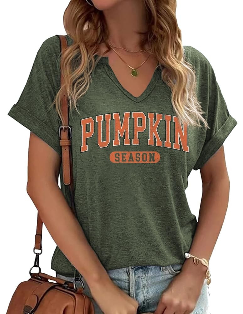 TIXOM Womens Fall Halloween Thanksgiving V Neck Shirt Holiday Funny Family Matching Graphic Tee C... | Amazon (US)