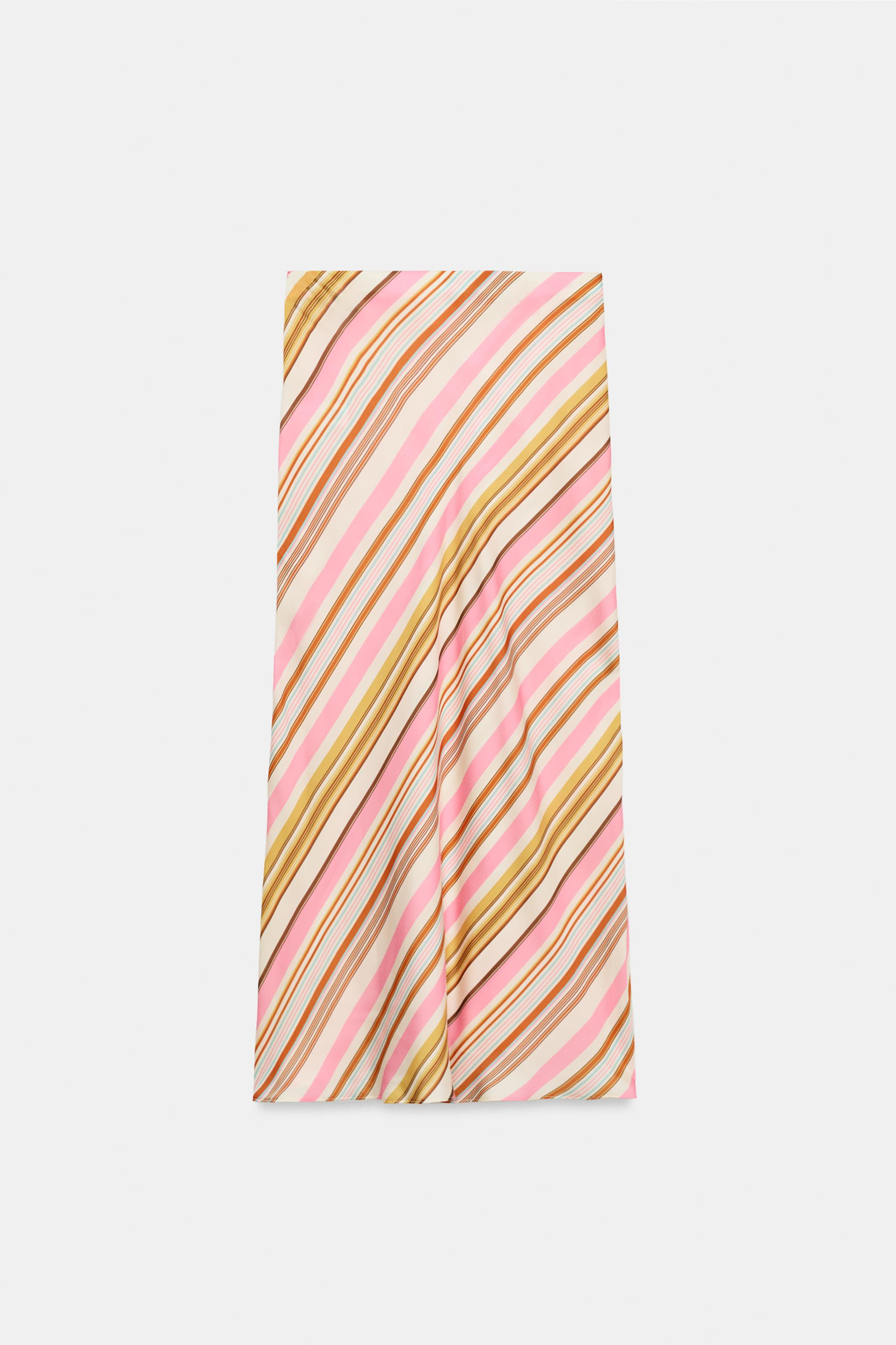 STRIPED SATIN MIDI SKIRT | Zara UK