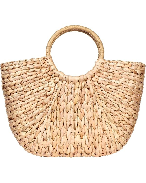 Summer Rattan Bag for Women Straw Hand-woven Top-handle Handbag Beach Sea Straw Rattan Tote Clutc... | Amazon (US)
