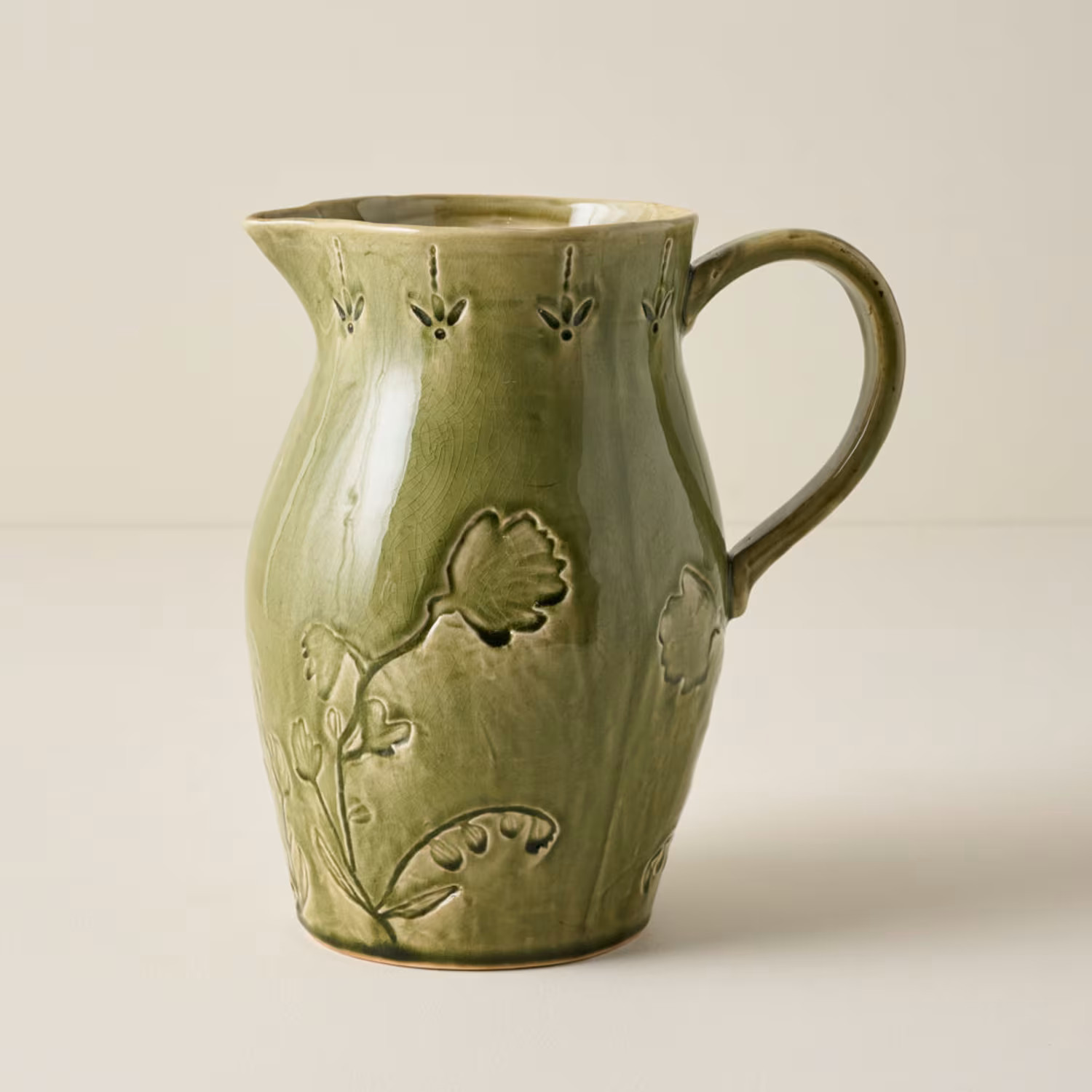 Floral Glazed Ceramic Pitcher Vase | Magnolia