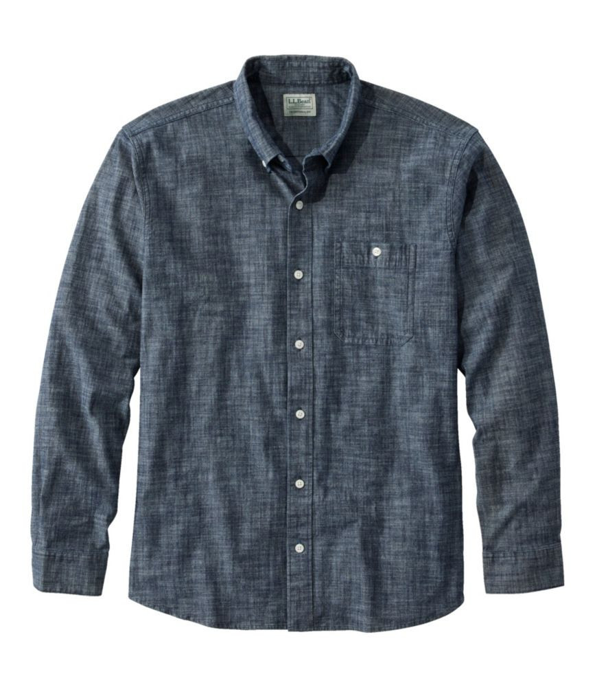 Men's Comfort Stretch Chambray Shirt, Traditional Untucked Fit, Long-Sleeve Dark Indigo XXXL, Cotton Blend L.L.Bean | L.L. Bean