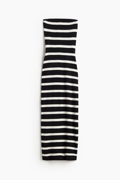 Ribbed Tube Dress - Sleeveless - Midi - Black/striped - Ladies | H&M US | H&M (US + CA)