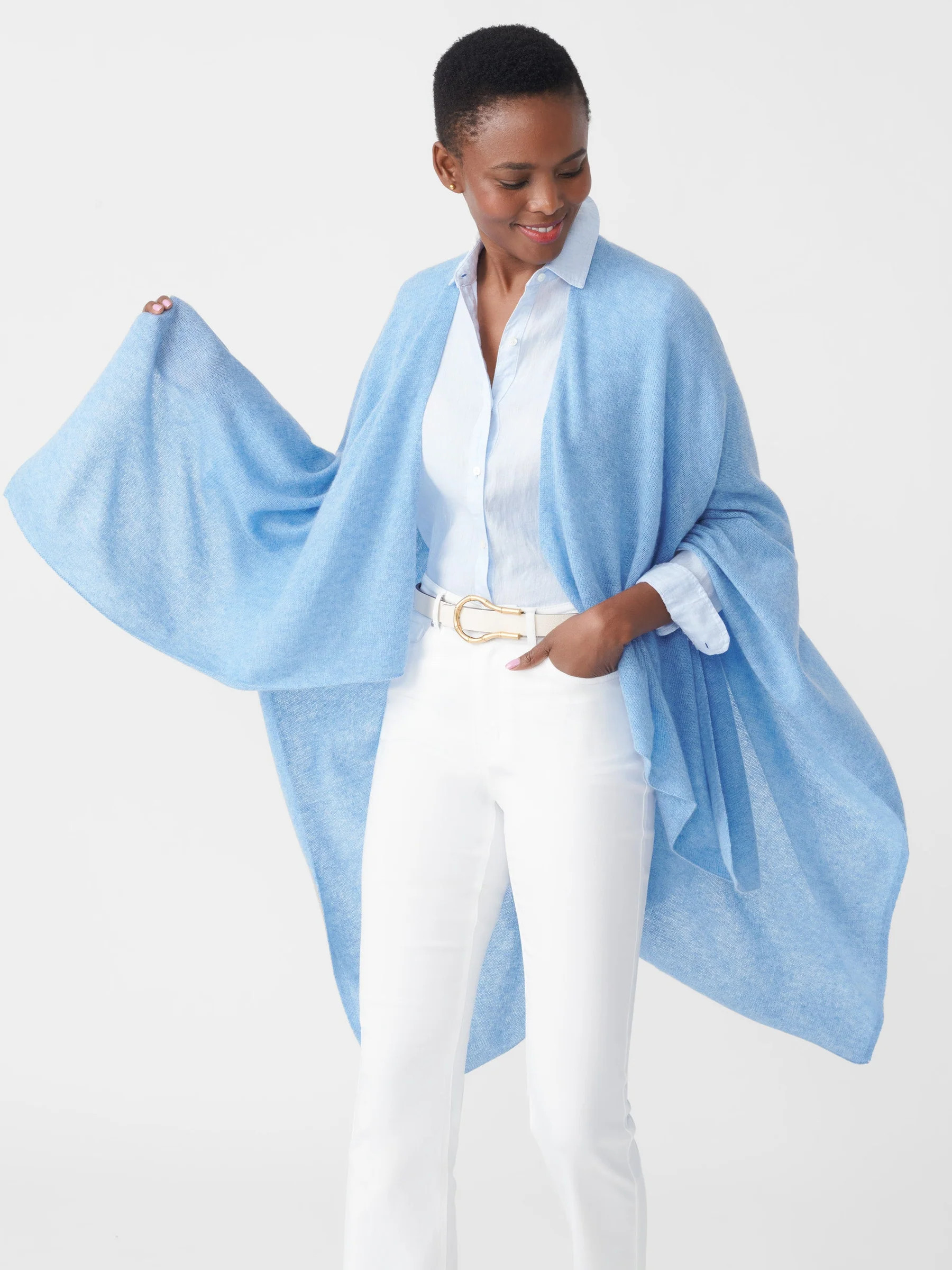 Indigo Blue Rossi Cashmere Wrap | Women's Ponchos & Wraps  | J.McLaughlin | J.McLaughlin