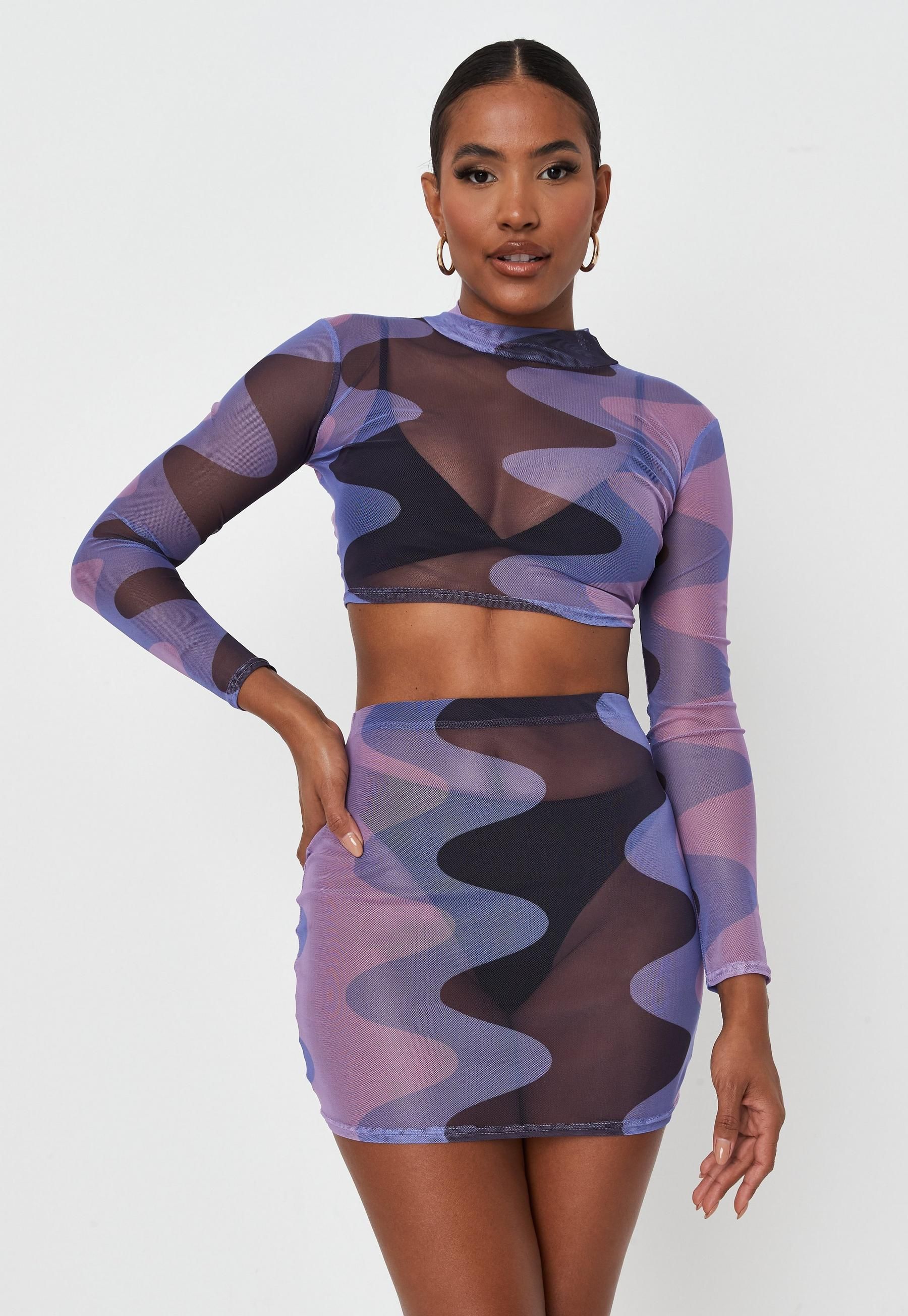 Missguided - Carli Bybel x Missguided Purple Contrast Print Semi Sheer Mesh Mini Skirt | Missguided (US & CA)