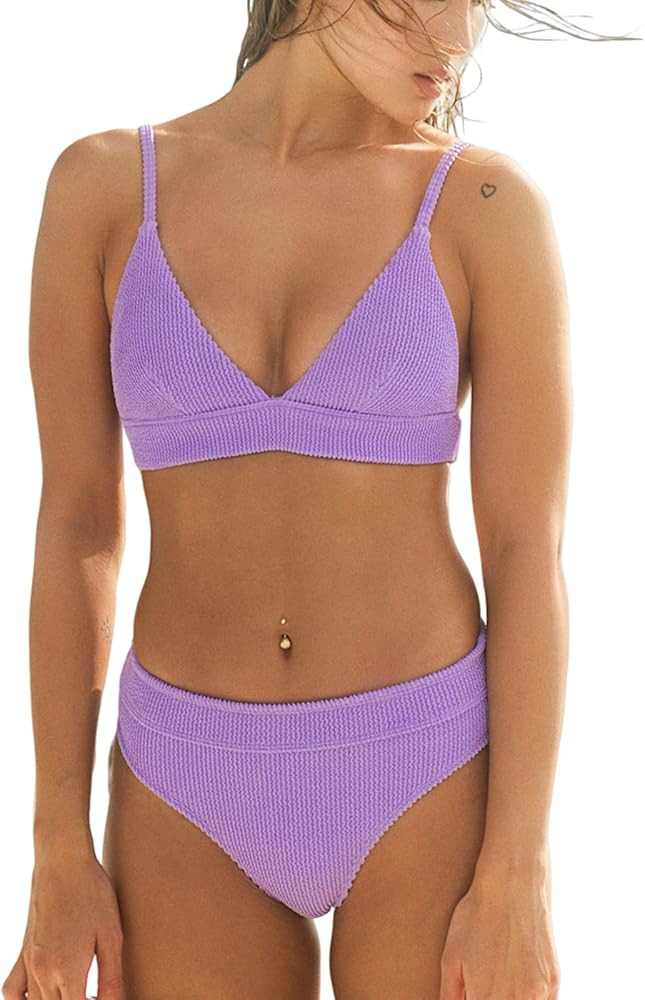 Women's Bikini Sets Two Pieces Swimsuits V Neck Tummy Control Cheeky Bottom Swimwear | Amazon (US)