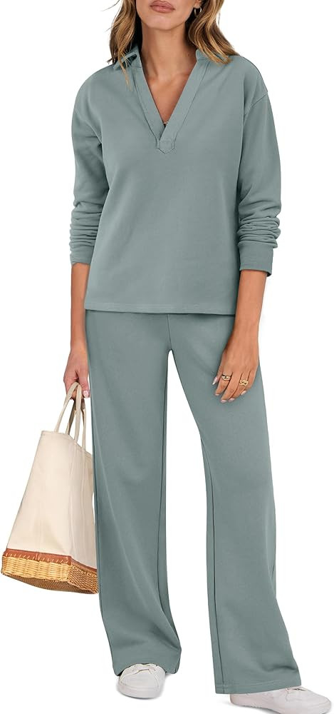 ANRABESS Lounge Sets for Women 2 Piece Outfits Oversized Sweatsuit Set Fall V Neck Sweatshirts Wi... | Amazon (US)