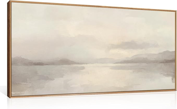 LHIUEM Large Abstract Neutral Beige Pastel Framed Canvas Wall Art,Modern Watercolor Lakes Wall De... | Amazon (US)