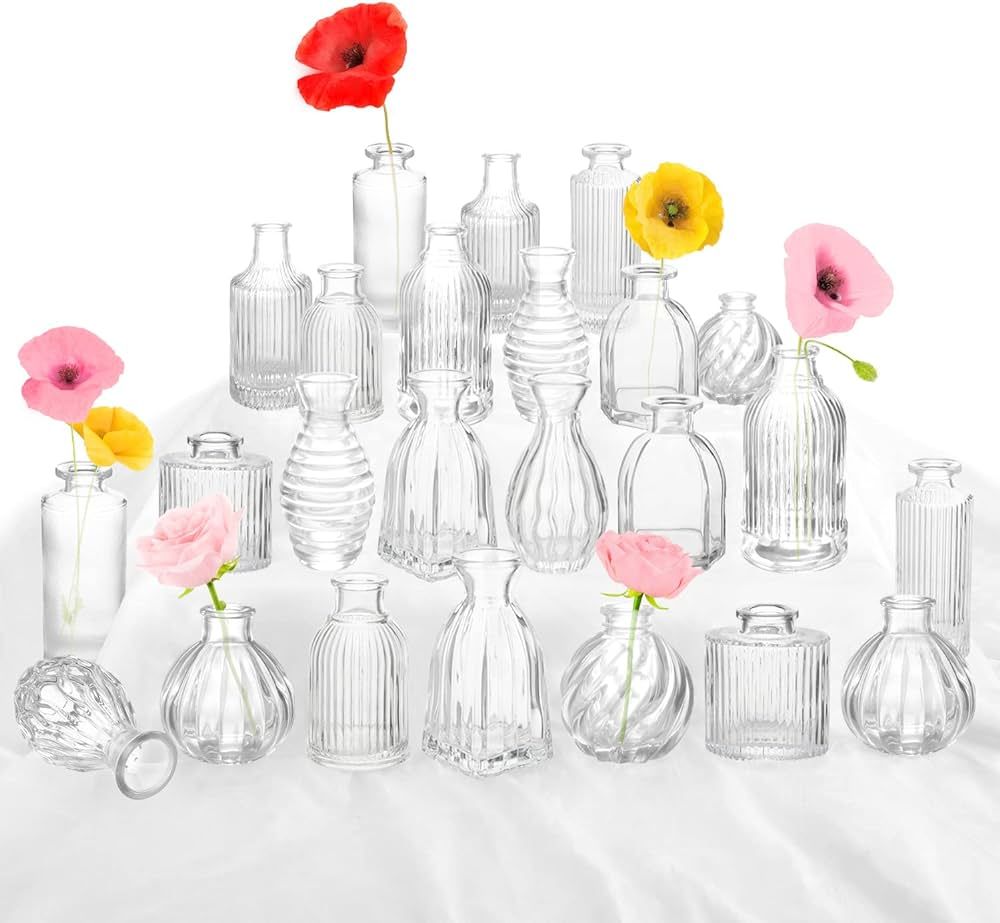 Bud Vases in Bulk 24, Small Glass Vase for Centerpieces, Vintage Vases for Decor, Mini Clear Sing... | Amazon (US)