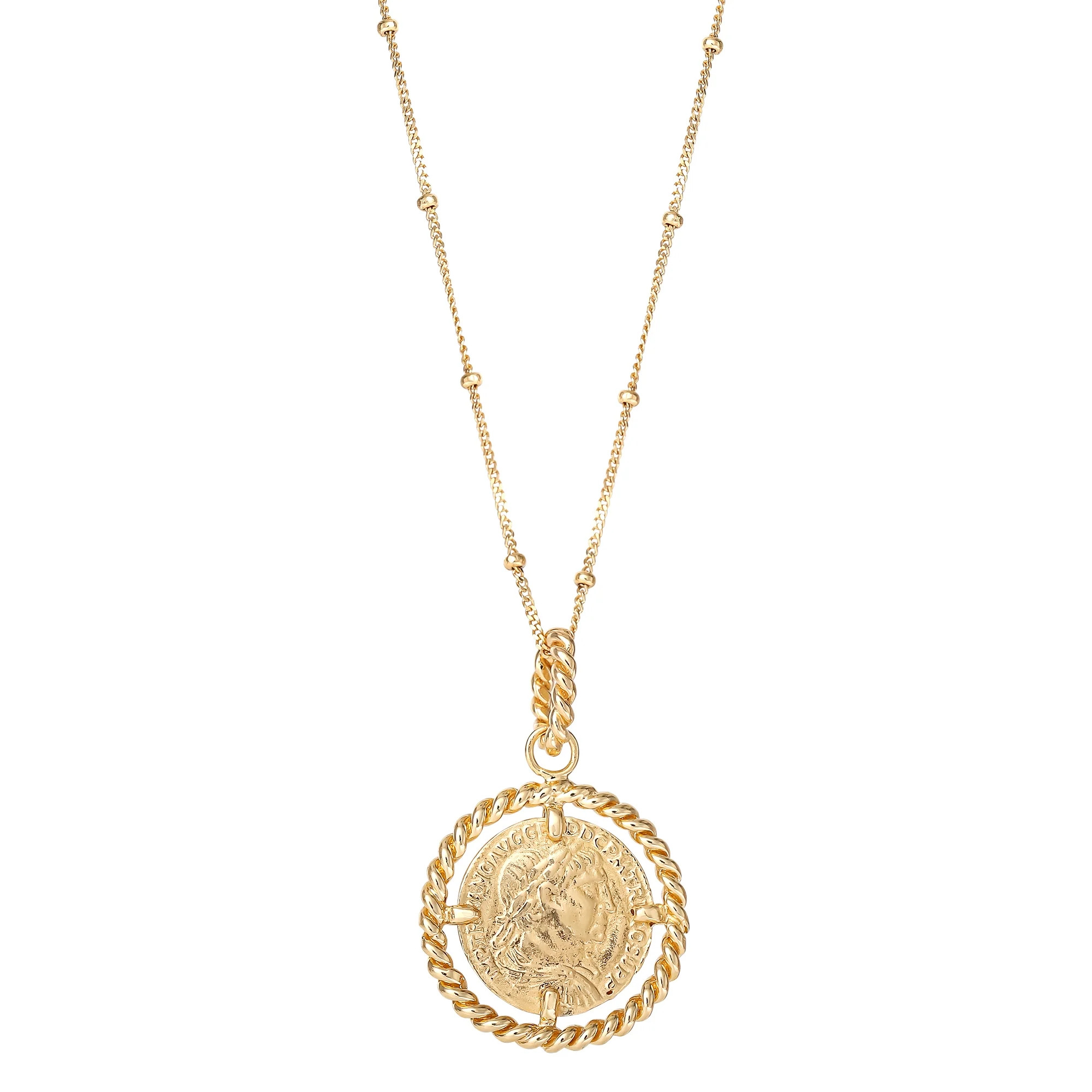 JS Jessica Simpson Women’s Gold Plated Sterling Silver Coin Pendant, 18” Beaded Chain | Walmart (US)