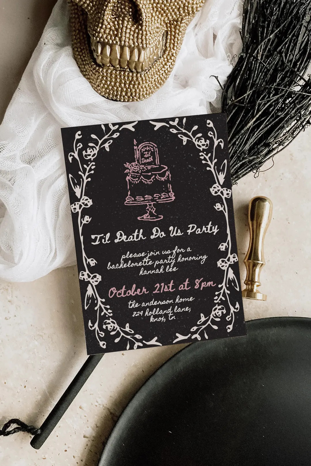 Til Death Do Us Part Gothic Bachelorette Party Invitation Template, Neon Witchy Halloween Bach In... | Etsy (US)