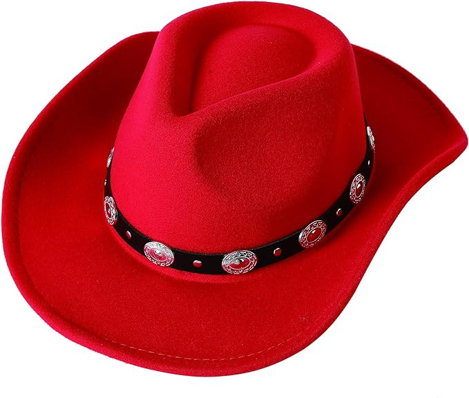 Lanzom Women Men Felt Wide Brim Western Cowboy Hats Belt Buckle Panama Hat | Amazon (US)