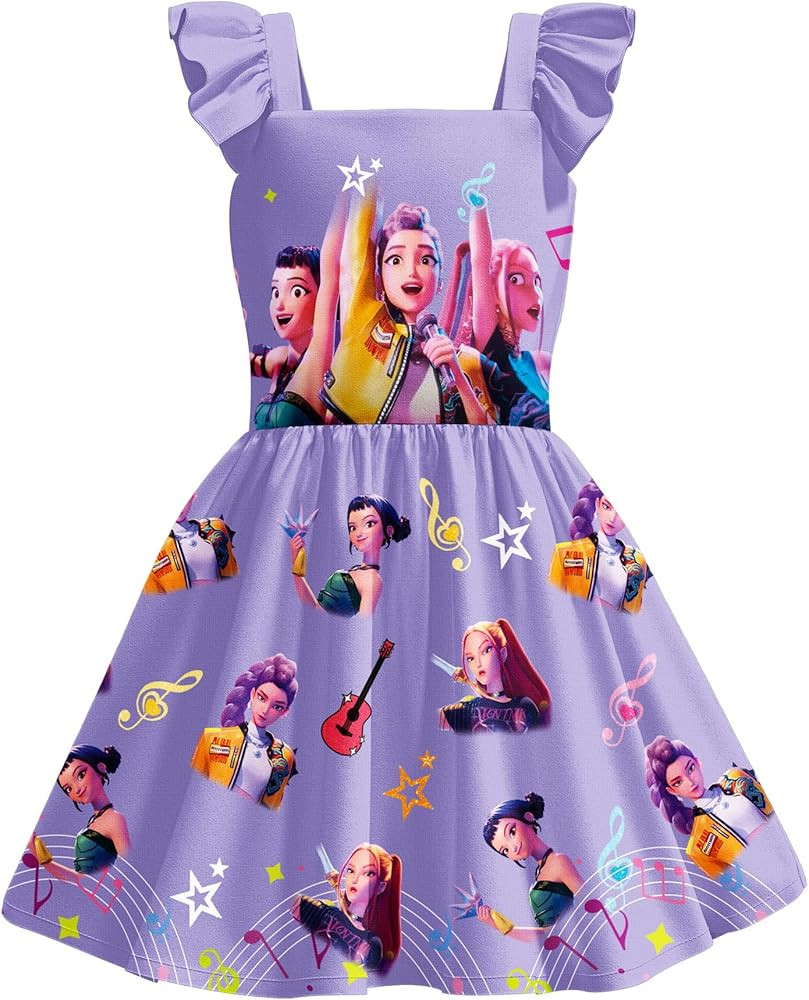 Girls Demon Hunters Costume Flutter Sleeve Dress Halloween Pop Singer Cosplay Dress up | Amazon (US)