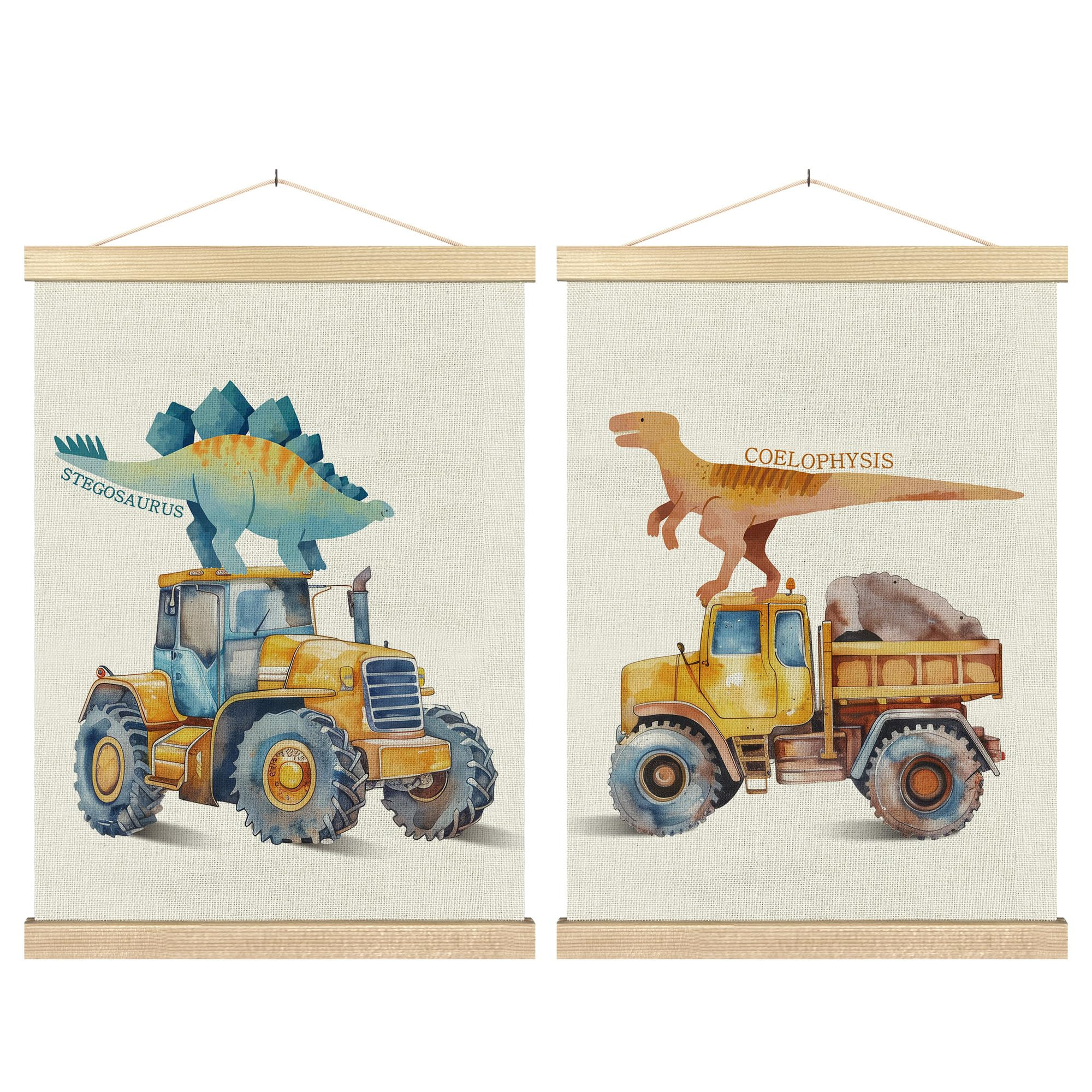 BCUANGD Dinosaur and Construction Truck Wall Decor - Dino Poster Hanger with Wood Frames Set of 2... | Amazon (US)