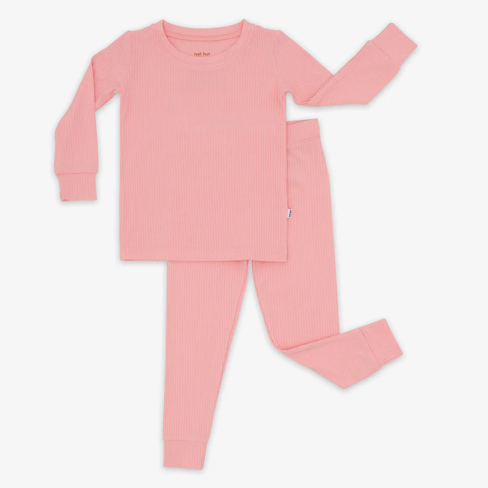 Bubblegum Ribbed Two-Piece Pajama Set | Little Sleepies
