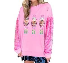 UAURORAO Women Cute Sequin Sweatshirt Christmas Nutcracker Print Pullover Top Oversized Side Slit... | Amazon (US)
