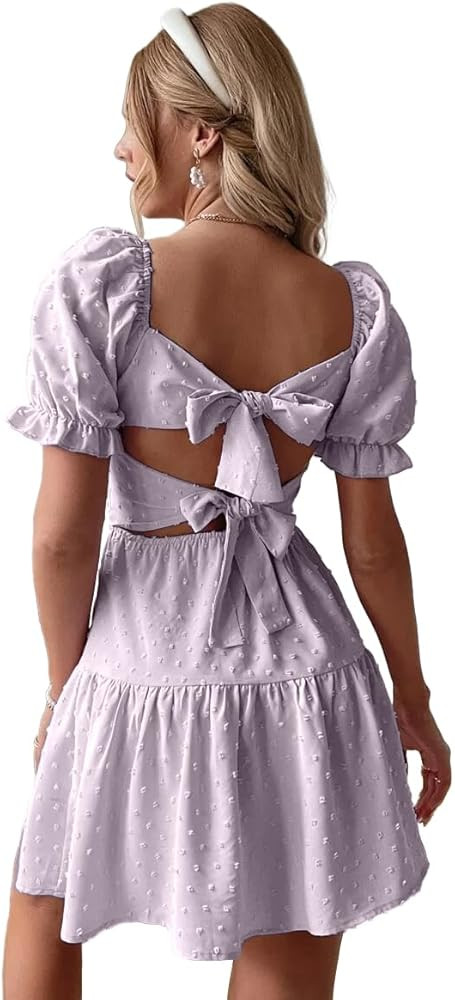 Narecte Summer Dresses for Women 2025,Tie Backless Swiss Dot Mini Dress,Ruffle Hem Flowy Casual D... | Amazon (US)