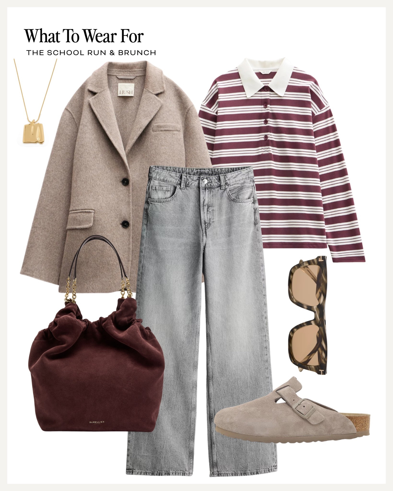 The school run & brunch 

Beige wool blazer / striped rugby polo shirt / suede demellier bag / burgundy / Birkenstocks / grey jeans / autumn outfit 

#LTKautumn #LTKuk