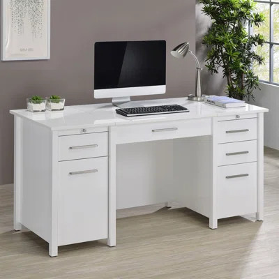 Rayna White High Gloss 4-Drawer Office Desk | Wayfair North America