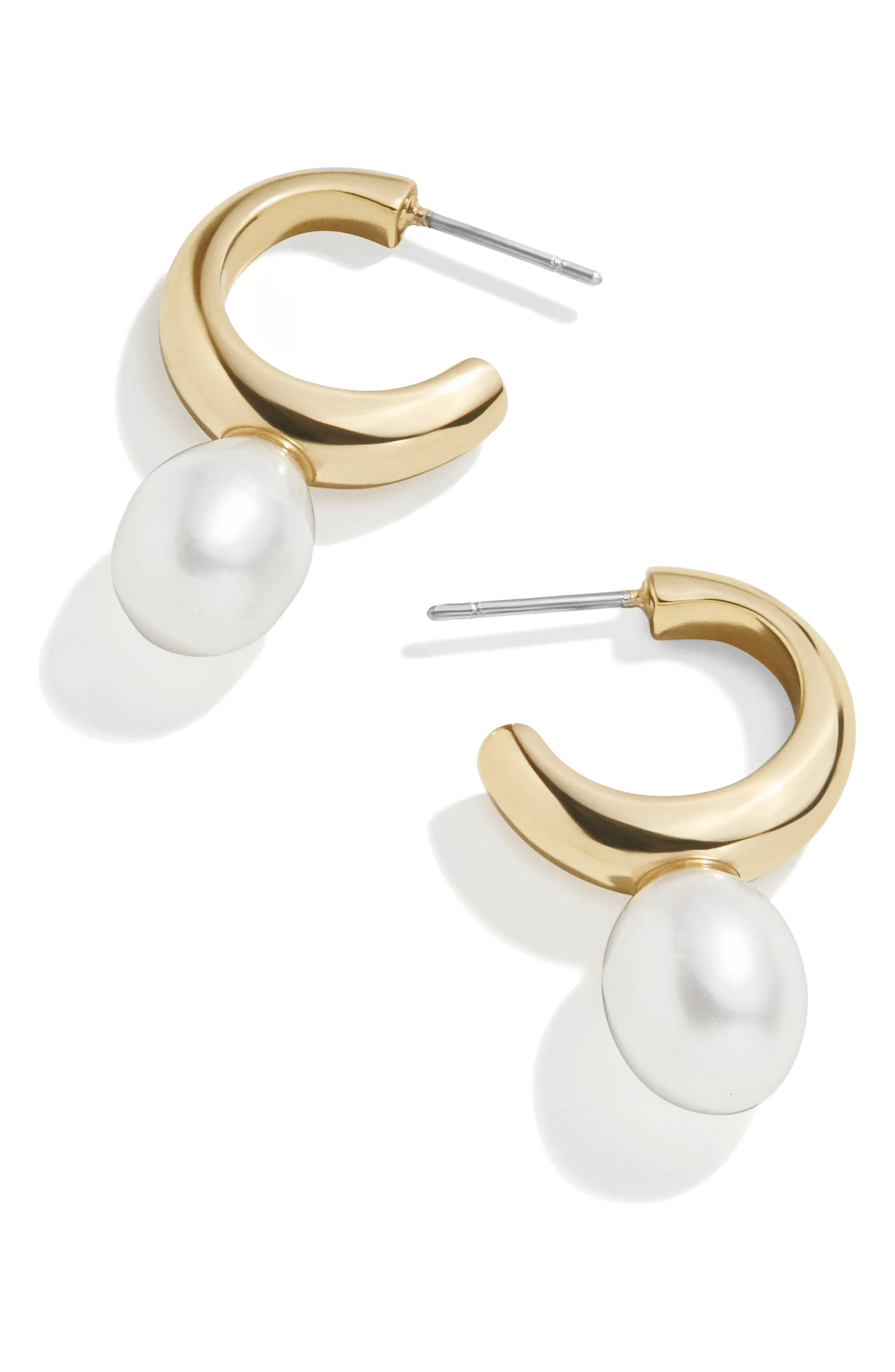 BaubleBar Freshwater Pearl Hoop Earrings in Gold at Nordstrom | Nordstrom