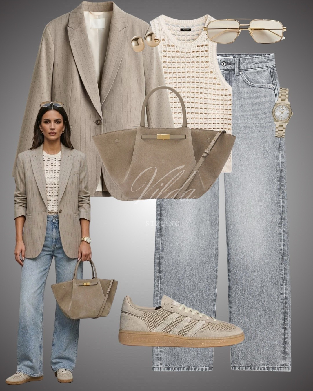 Effortless & Chic✨
The formula for the perfect transitional outfit: Neutral layers + a pop of texture. 🕊️ Staying cozy in this crochet tank and oversized pinstripe blazer combo. It’s giving elevated casual for a coffee run or a creative meeting. 
#Blazer #WideLegJeans #CrochetTop #SuedeBag #AdidasSamba #GoldAccessories #QuietLuxury #ElevatedBasics #ChicCasual

#LTKeurope #LTKuk #LTKspring