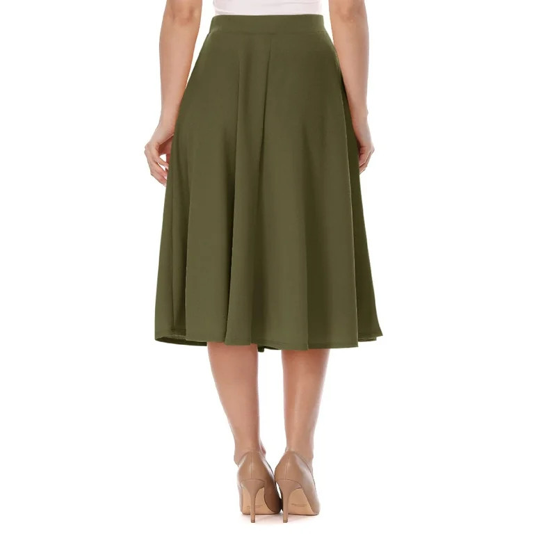 Women's High Waist A-Line Flared Pleated Midi knee Long Casual Skirt Made in USA - Walmart.com | Walmart (US)