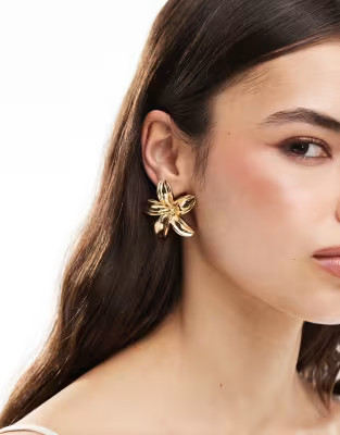 Accessorize statement lotus flower earrings in gold | ASOS (Global)