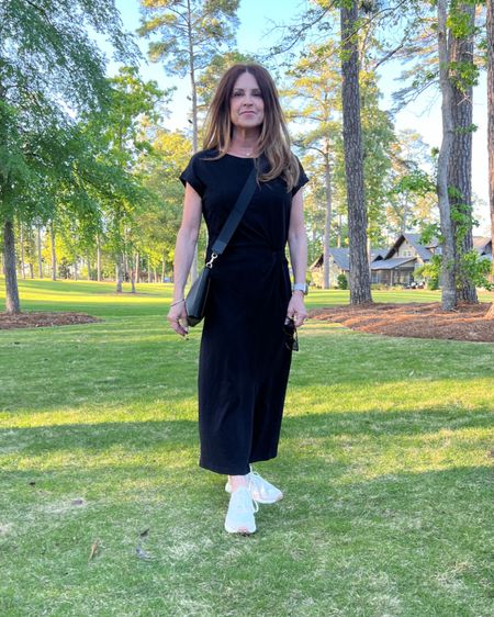 If you need an easy to throw on t-shirt dress, then this chic black dress is it! It has a figure flattering twist/cinch at the waist. Great with sneakers or sandals.
#transitionalstyle #outfitidea #shoeinspo #onthegolook

#LTKShoeCrush #LTKSeasonal #LTKStyleTip