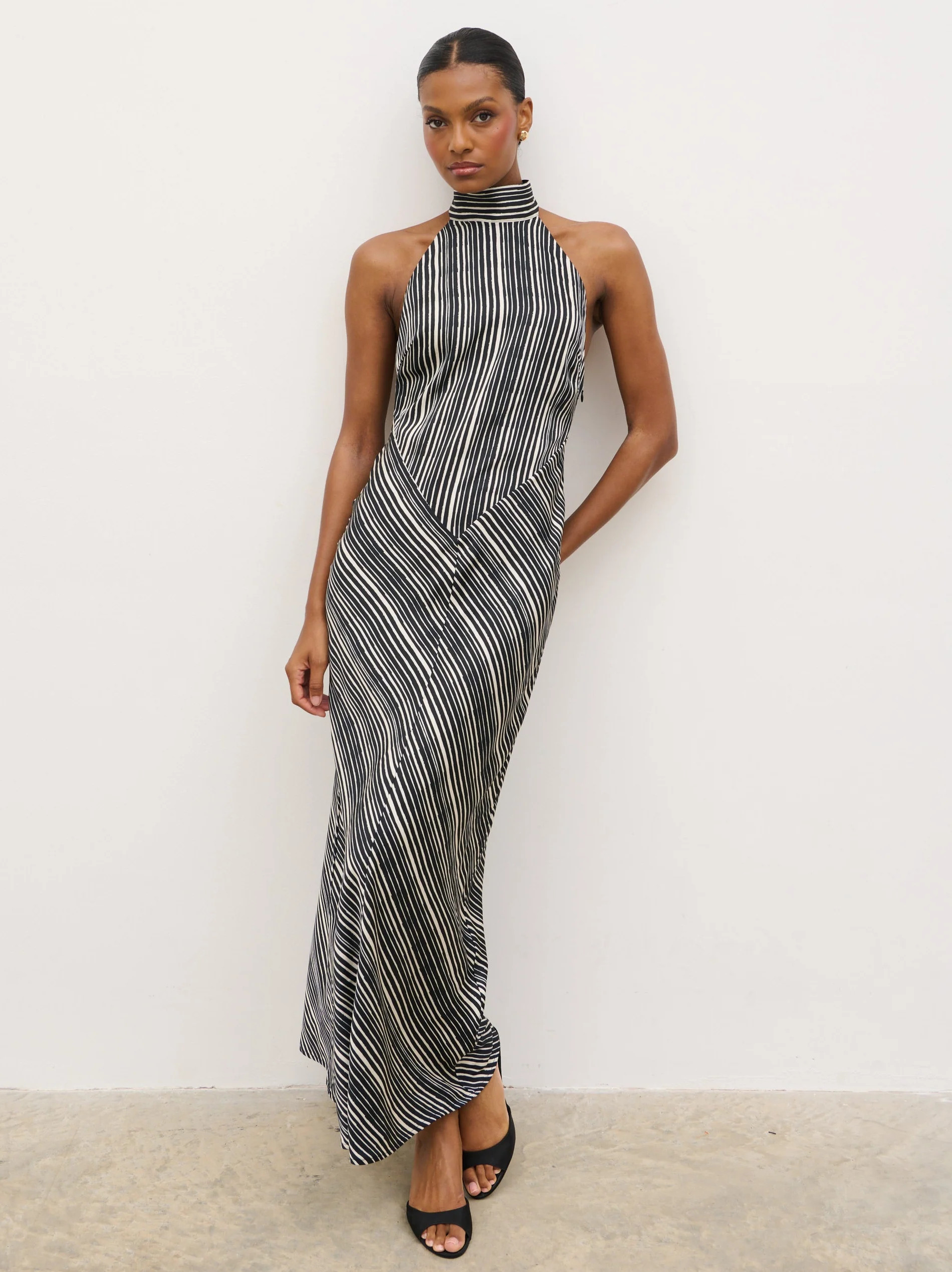 Jemima Cowl Neck Maxi Dress - Black and Cream Abstract Stripe | Pretty Lavish (UK)