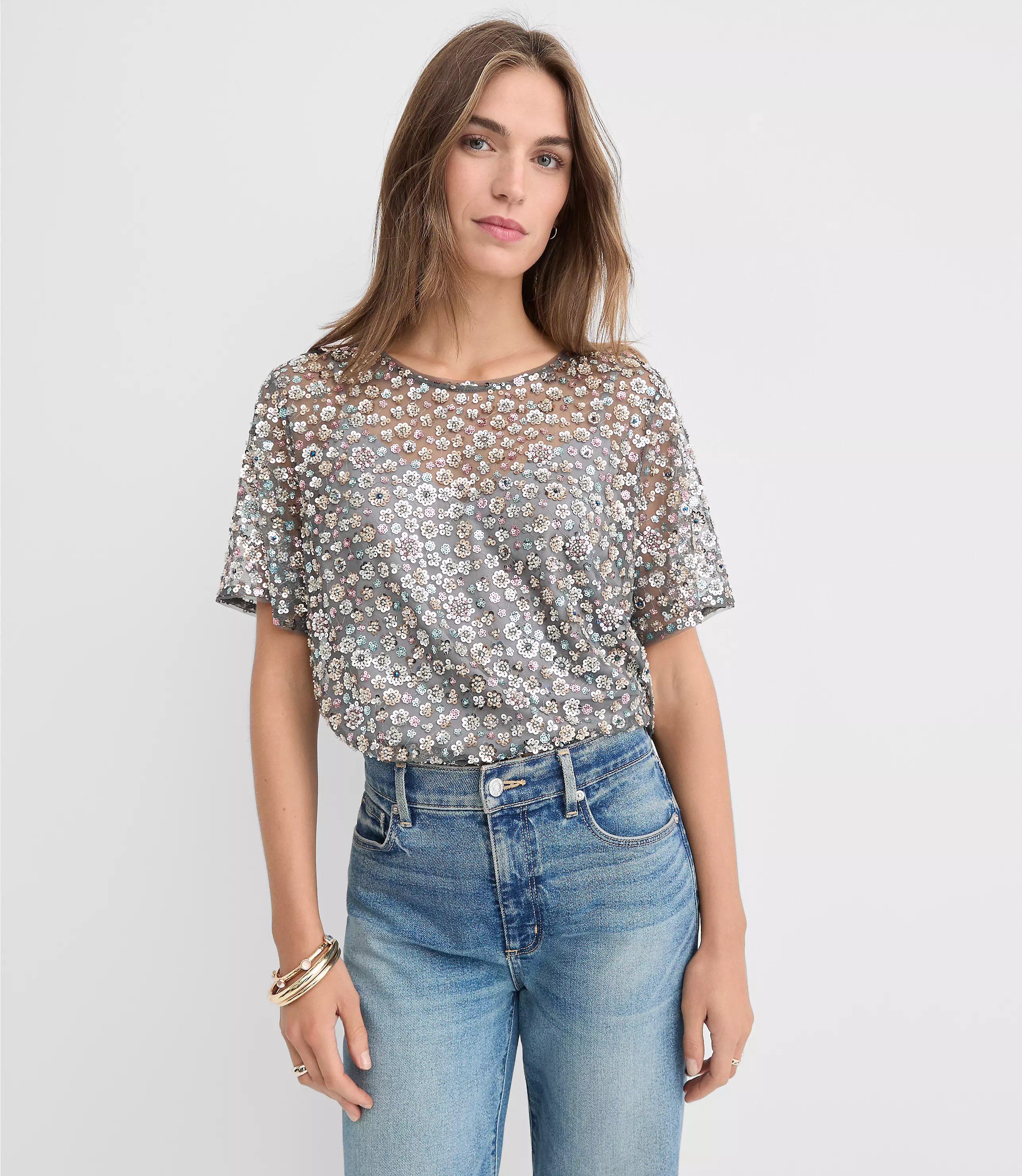 Floral Sequin Top | LOFT