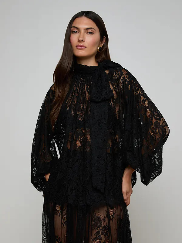 Rhett Oversized Lace Blouse in Black | L'AGENCE | L'Agence