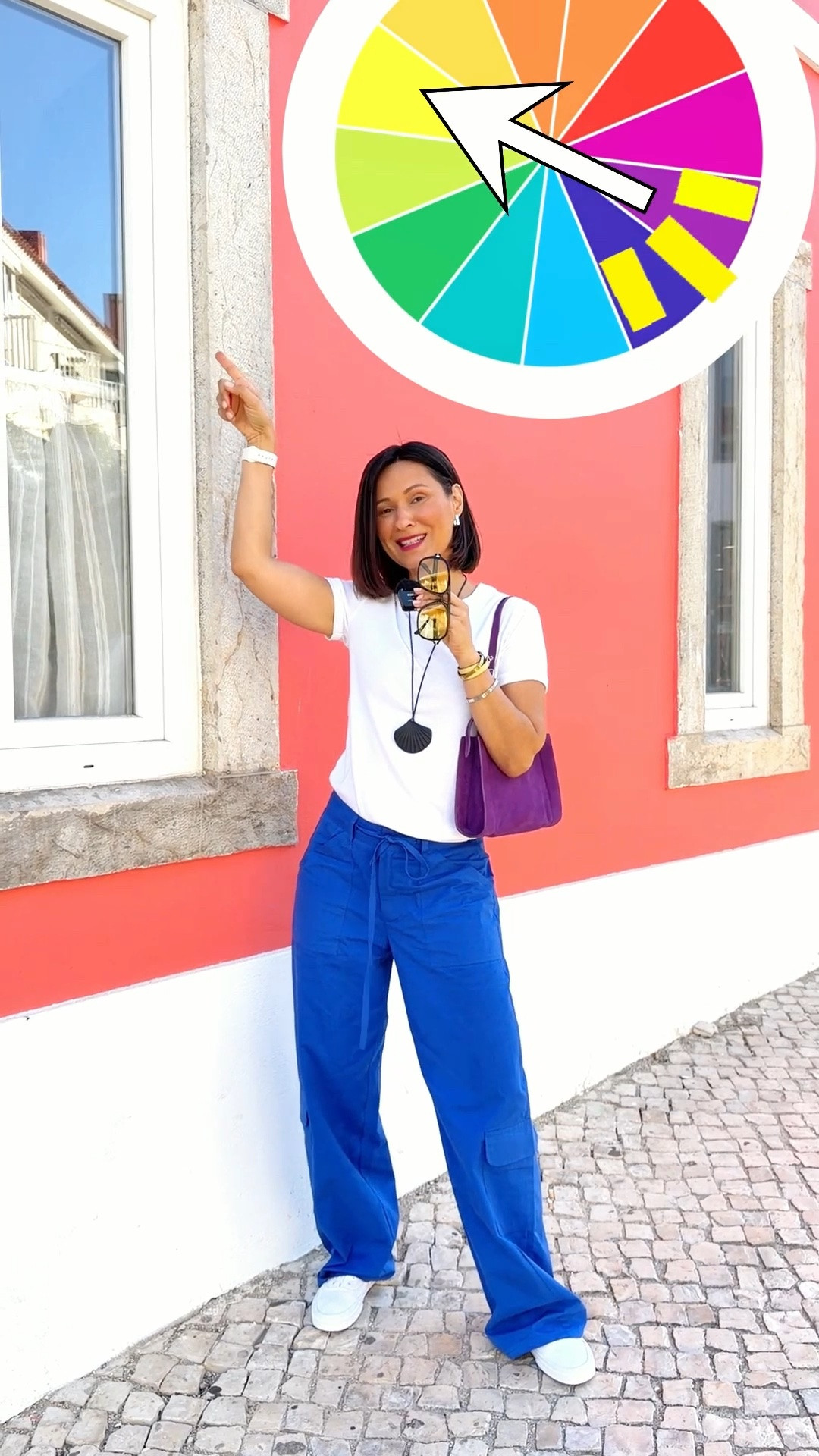 A very colorful almost summery outfit today! 💙 I’m wearing S / eu 36 / US 4 in the pants 🐾 white tee - S 💜

#LTKOver40