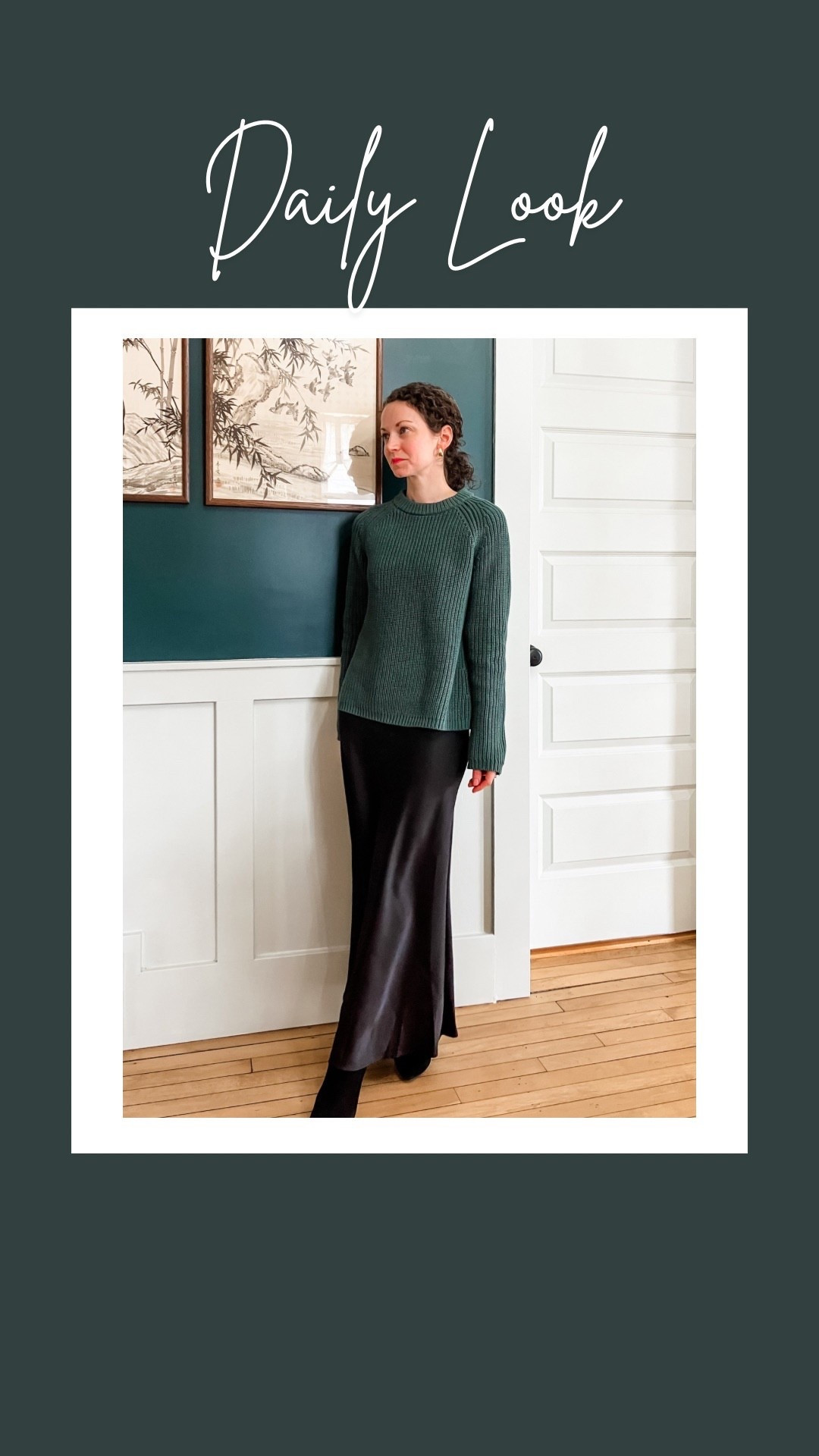 A cotton sweater and satin skirt for winter!
Green cotton sweater from Quince. 
Black satin skirt from Amazon. 
Black booties from Blondo, linking similar, mine are old. 
Gold earrings from Peachmind  
Petite outfit. Modest outfit. Winter outfit. Classic outfit  

#LTKdayinmylife #LTKOver40 #LTKgrwm