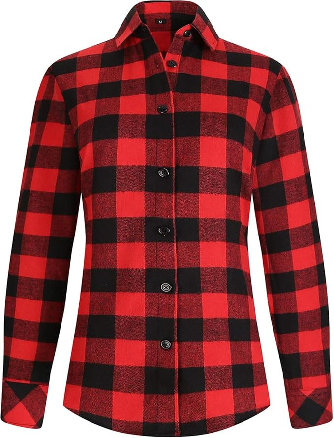 Fireopdk Women's Flannel Shirts Long Sleeve Plaid Casual Button Down Regular Fit | Amazon (US)
